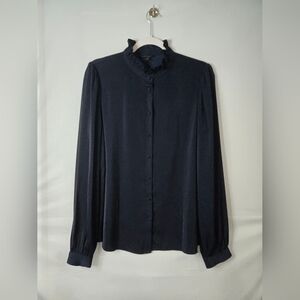 Banana Republic Blue Ruffled Collar Button Down Long Sleeve Women's Top Size Med